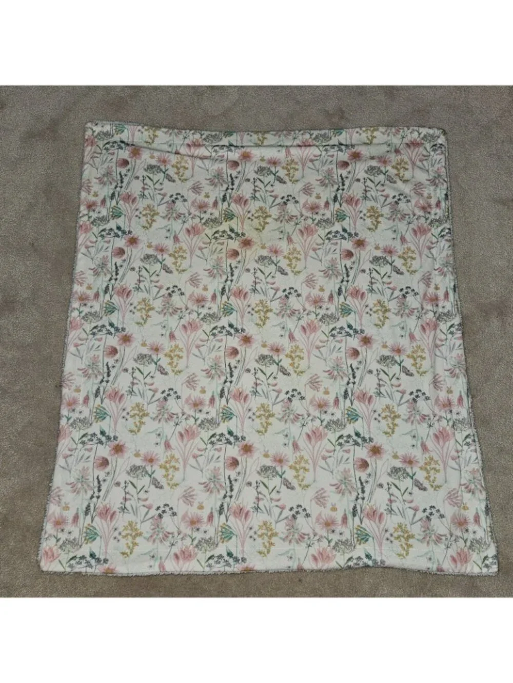 Pink Yellow Green White Floral Butterfly Bee Baby Blanket Fleece Sherpa 30x35